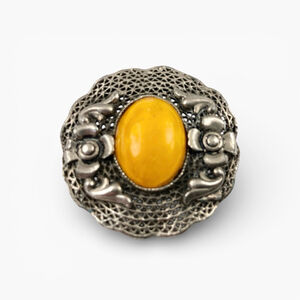 Vintage Chinese Export Filigree Orange Faux Amber Brooch Silver.